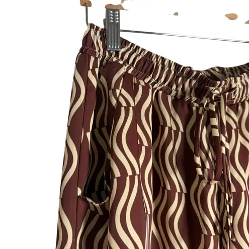 Resa Miley Coco Brown Wavy Print Shirt Wide Leg Pants Set Size S