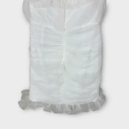 Lulus  Flirtatious Occasion White Tulle Ruffled Strapless Mini Dress Small New