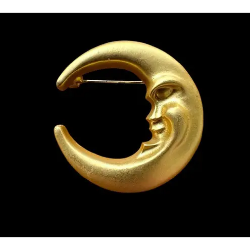 Crescent Moon Brooch Pin New Matte Gold Celestial Planet Astrology Ocean…