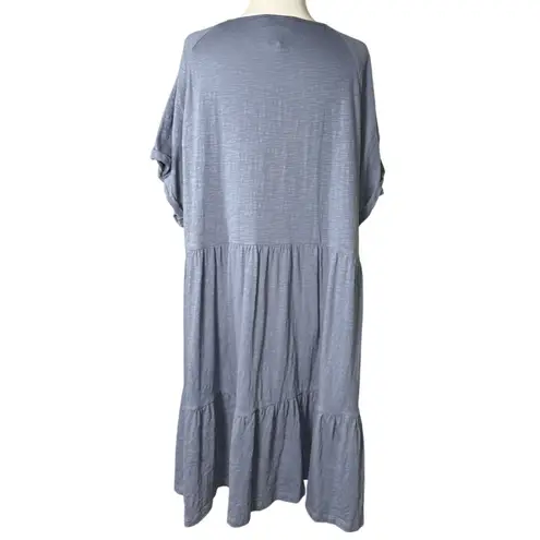 FOR THE REPUBLIC Womens Plus Size Dress 2X Blue Tiered Tunic 95% Cotton Blend