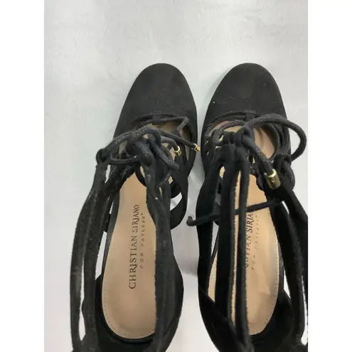 Womans Christian Siriano Ankle shoe 6.5 Black Strappy Tie Block Heel