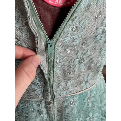 formal dress prom 1950s floral princess tulle aqua blue Green