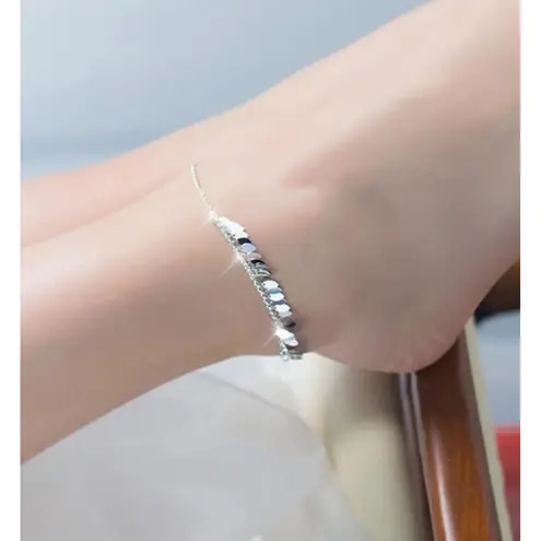 Boutique Sparkling Leaf Charm Anklet 925 Sterling Silver Adjustable Beach Boho Jewelry