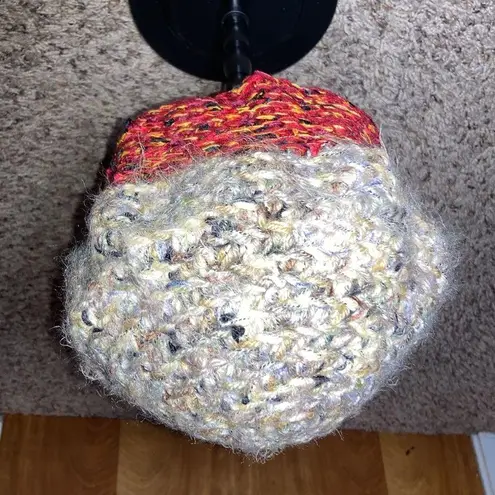 Gray & Red Cozy Fuzzy Warm Handmade Knit Hat NWOT