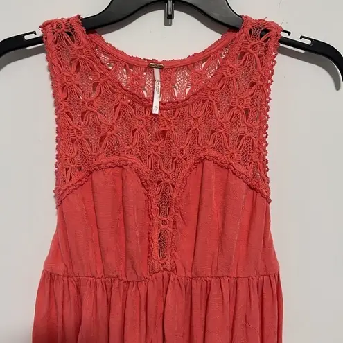 Free People  Lace Trimmed Skater Tank Dress Coral Orange Boho Size XS