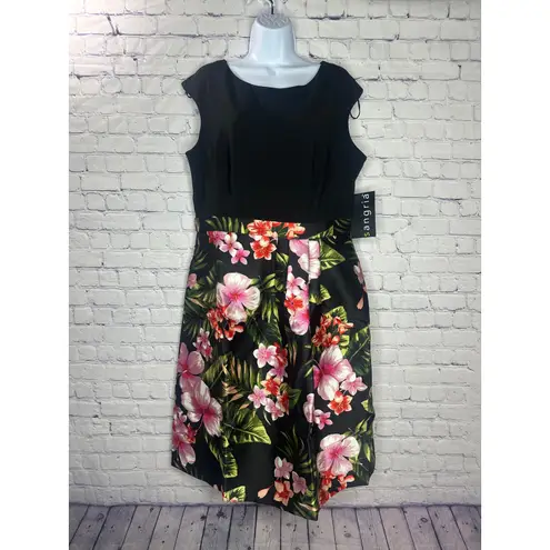 Sangria Black Floral Fit & Flare Dress Sleeveless Party Cocktail Size 16 NWT