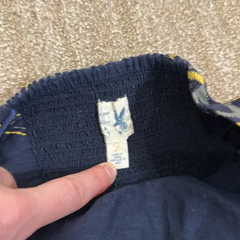 Edme & Esyllte Halter Blue Gold Smocked Lace Crochet Lined Dress Women Size 2