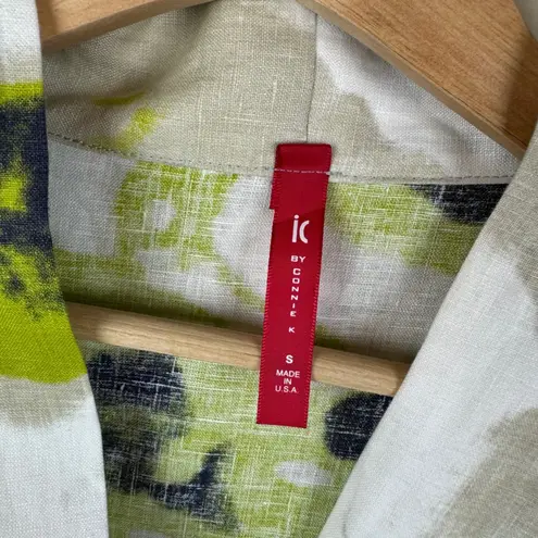 IC by Connie K Floral Abstract 100% Linen Jacket Small Artsy Lagenlook Lagomorph Green