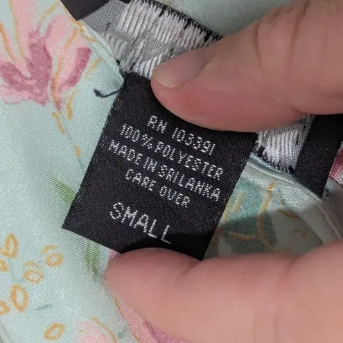 Vintage Halston Floral Satin Slip Dress Night Gown Blue Nightie Womens Small