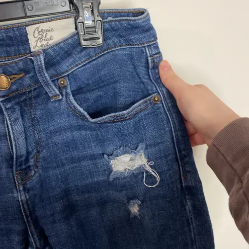 Cosmic Blue Love Boyfriend Distressed mid rise cuffed ankle Jean size 28