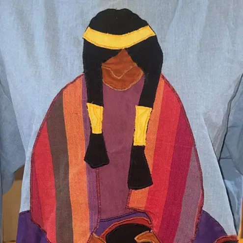Rare Alfredo’s Wife Blue Southwestern Appliqué 3/4 Sleeve Blouse Indian Women Blue Size XL