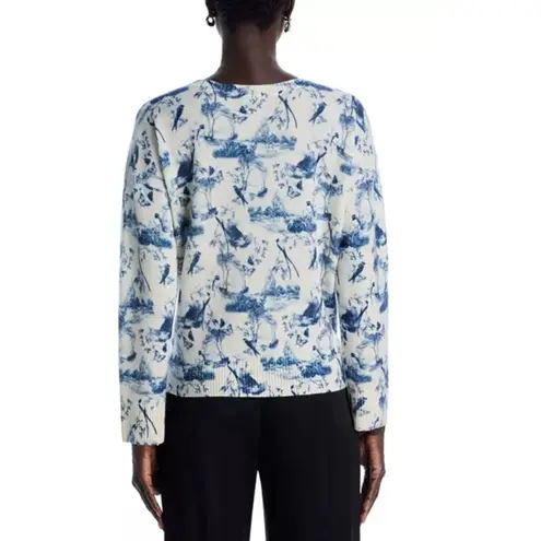 C by Bloomingdale's Cashmere Toile Crewneck Sweater Blue Cream Size XL