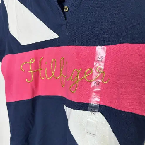 Tommy Hilfiger  Blue Pink Short Sleeve Polo Shirt Size XS New without tags