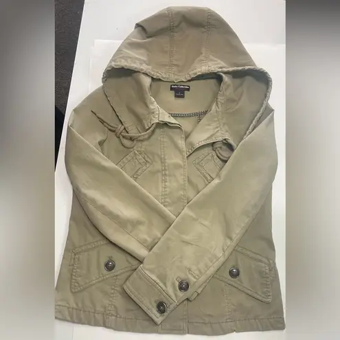 Dalia Collection Olive Green Utility Jacket with Hood and Drawstring Waist