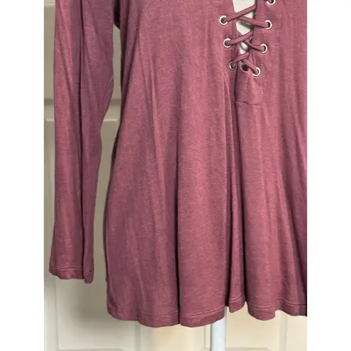 Active USA Plum Colored Long Sleeve Tee, Cross Front, Rayon/Spandex, L Purple Size L