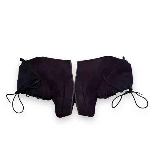 Shi by Journeys Black Lace Up Wedge Faux Suede Booties Sz 5