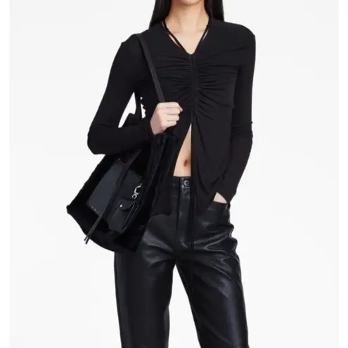 Proenza Schouler WHITE LABEL Gathered Split Front Blouse Black Sz8