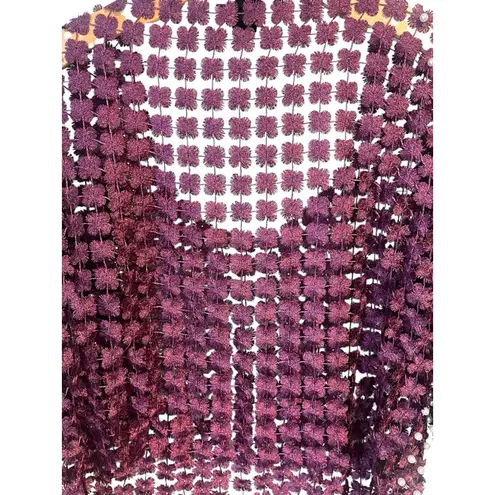 Midnight Velvet Open Knit Top Womens Size XL Purple Pearl Embellished 1/2 Sleeve