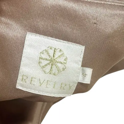 Revelry Skye Velvet Bridesmaid Gown Women’s Size 4 Champagne Slit Formal Dress Tan