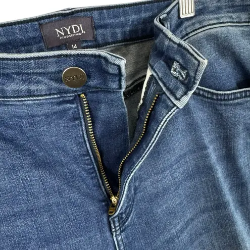 NYDJ Medium Wash Teresa Wide Leg Cropped High Rise Lift Tuck Jeans Size 14