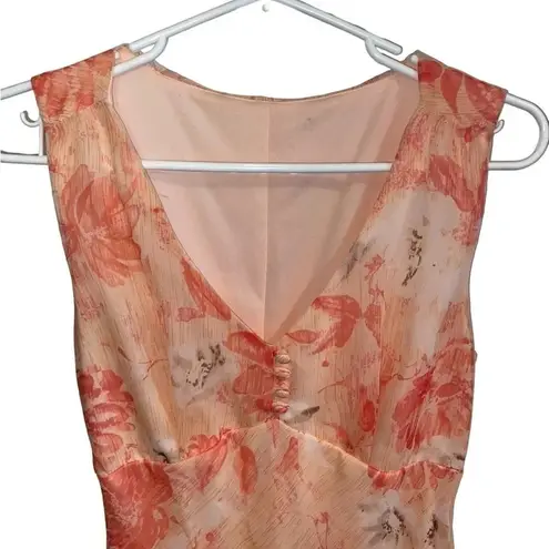 Vintage Y2K Faith Love & Passion peach and coral floral sheath midi dress Orange Size M