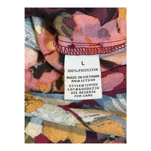 Emma & Michele Emma & Michele Floral Print Long Sleeve Dress V Neck Burgundy Size Large