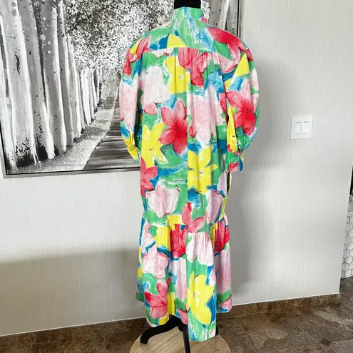 Egon Von Furstenberg Floral Maxi Shirt Dress Flowy Puffy Sleeve Tiered Cotton Yellow Size undefined
