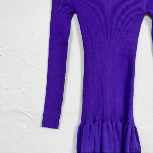 ZARA  Purple Long Sleeve Peplum Sweater Dress Womens S Casual Modest Ribbed Knit