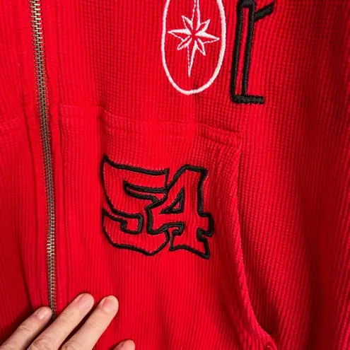 Polaris Racing Red Hooded 100% Cotton Full Zip Thermal Sweatshirt Size Medium