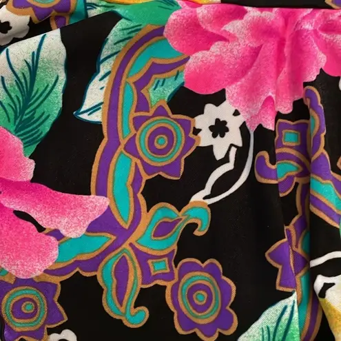 WonderBra by Christina Vintage Black Floral Swimsuit Womens Size 14 36BC Ruffle