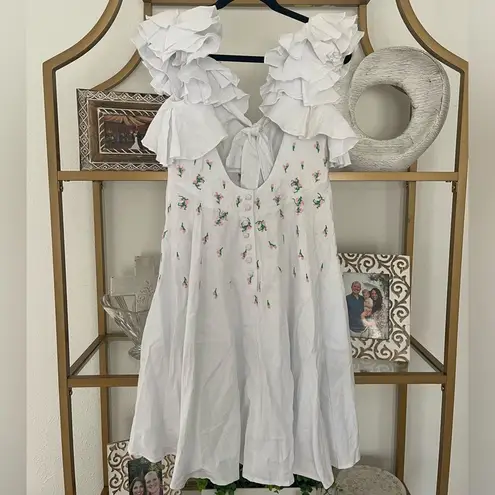 NWT Fanm Mon Galata Dress size Small Wanga White ruffle mini dress linen