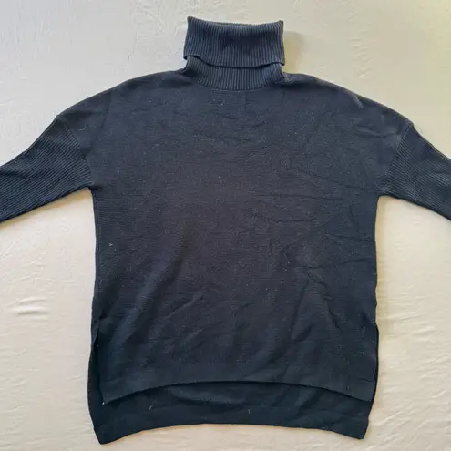 Oversized Turtleneck Tunic Sweater Blue