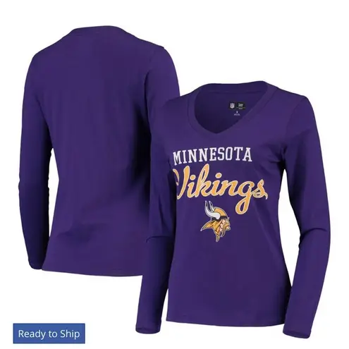 NFL  Minnesota Vikings Pro Football Long Sleeve V-Neck Shirt Size Small NWT