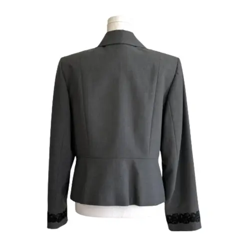 Tahari ASL Blazer Jacket Petite Charcoal Gray Black Lace Trim Career Size 12P