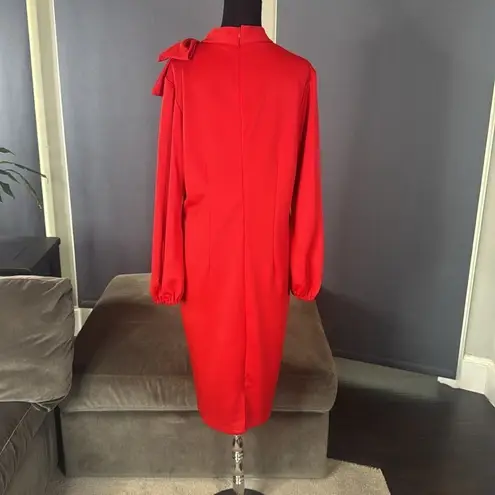 Women’s Red Long Sleeve Midi Dress with Bow Detail Size XL
