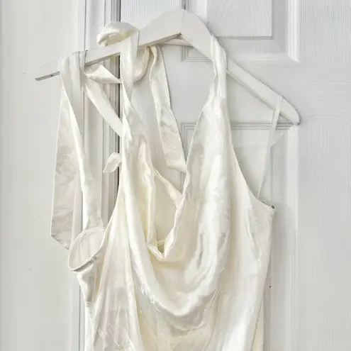 Majorelle Ivory White Averie Floral Jacquard Satin Midi Slip Drape Neck Dress XL