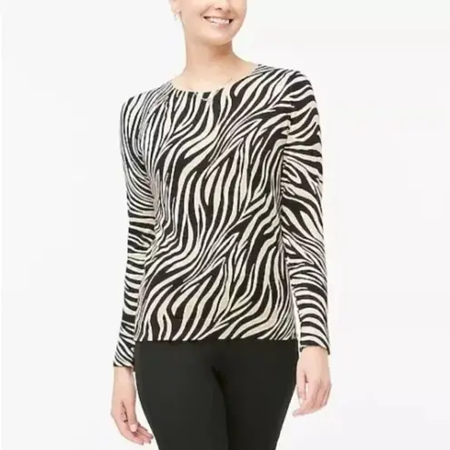 J.Crew  Zebra Print‎ Crewneck Sweater Pink Black Animal Print Top cashmere S