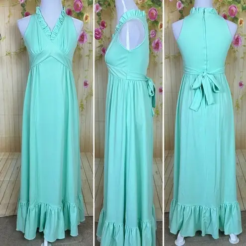 VINTAGE 70s Green Halter Style Dress
