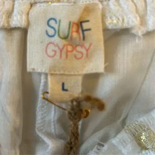 Surf Gypsy Women's Gold Metallic Ruffle Wide-Leg Pants Size L