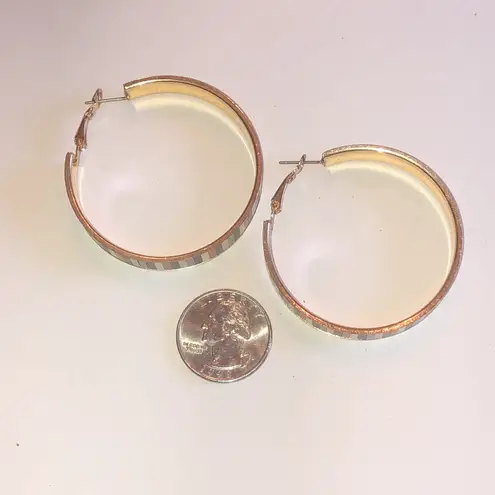 Striped Gold Tone and Neutral Color Boho Hoop Earrings