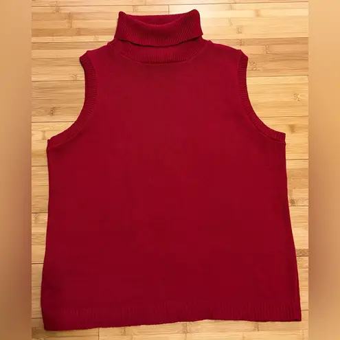 Womens Red 100% Cotton Minimalist Pullover Sleeveless Turtleneck Sweater,USA|LRG Size L