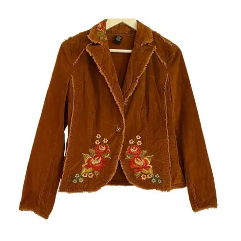 Kikit Jeans Y2K brown corduroy embroidered floral jacket small