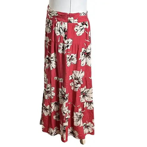 Ba&sh Womens Kondo Midi Skirt Floral Flowy Elastic Waist Boisderose Red Size L