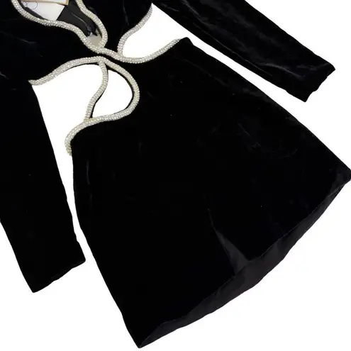 PatBO Cut Out Mini Dress With Rhinestone Trim in Black Black Size 2