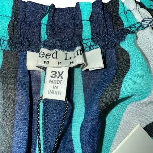 Speed Limit Blouse Womens 3X Blue Teal White Stripe Ruffles Sleeve Sheer NWT
