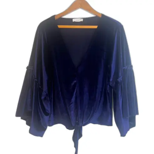 Lavender Field Velvet Vneck Statement Sleeve Blouse Tie Waist Size Medium VTG