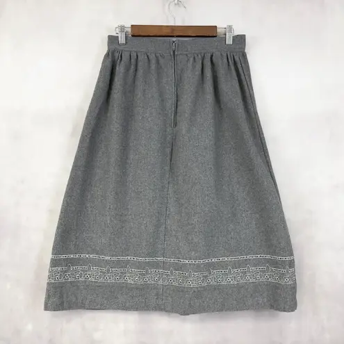 VTG Claude Womens Wool Blend Skirt Small Embroidered Hem Cottage Academia Modest Gray