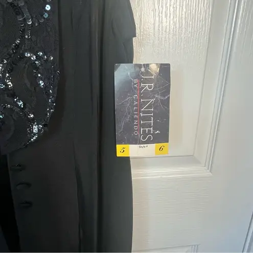 JR Nites Long Tuxedo Vest Black Sequined Collar Sz 5 / 6 NWT