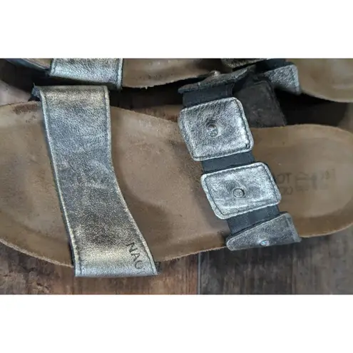 Naot Silver Leather Slide Sandals EU 39 US 8 Comfort Cork Footbed Boho
