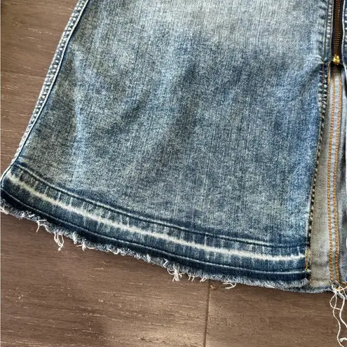 Belle Sky Belle & Sky Denim Zip Front Raw Hem Vintage Wash Midi A Line Skirt sz2